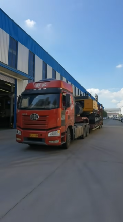 Excavators Fully Loaded at Factory Gate, Ready for Overseas Departure